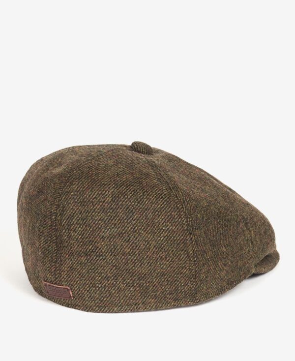 Barbour Claymore Bakerboy Cap - Classic Wool Blend Hat with Signature Branding - Olive - Back